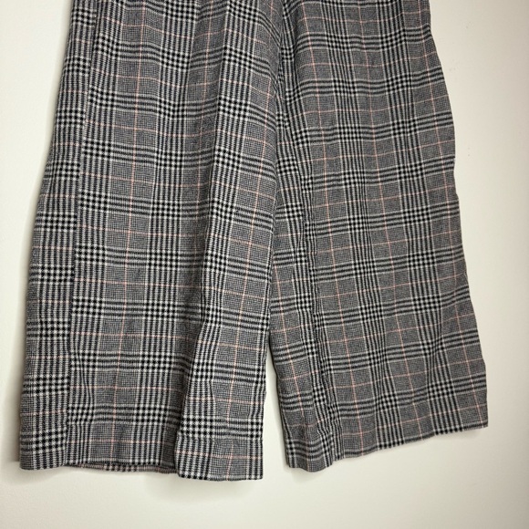 LOFT Dark Academia Plaid Linen Blend Neutral Wide Leg Cropped Dress Slacks Pants - Picture 4 of 9